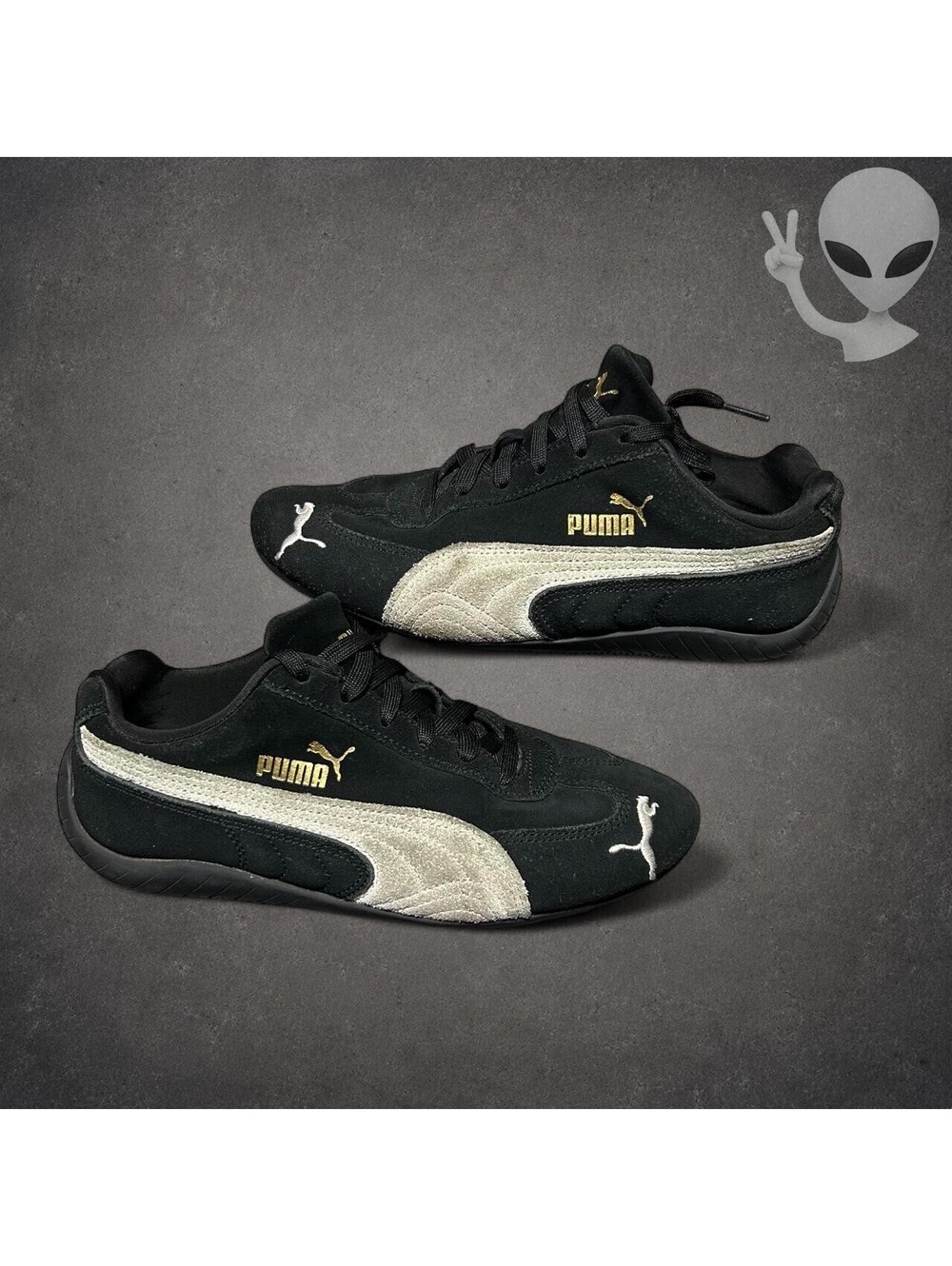 Puma Speedcat OG Black Suede Metallic Gold Low Top Sneakers Shoes Size 6